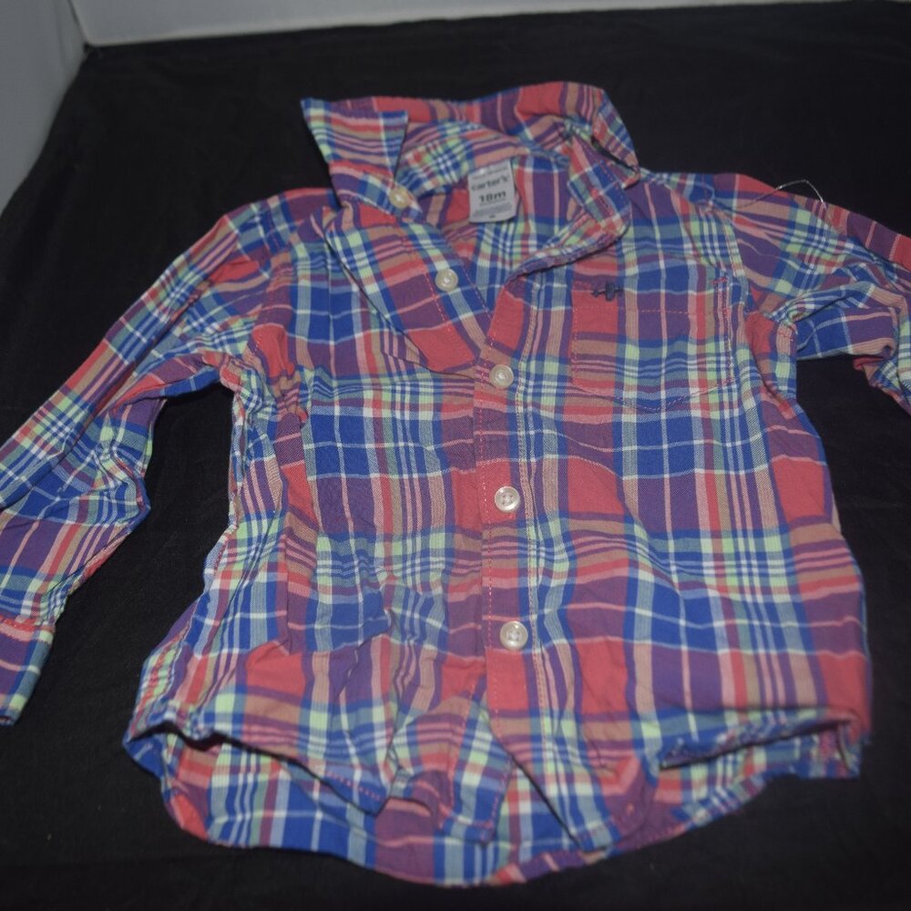 Carters bright plaid button up shirt size 18 months